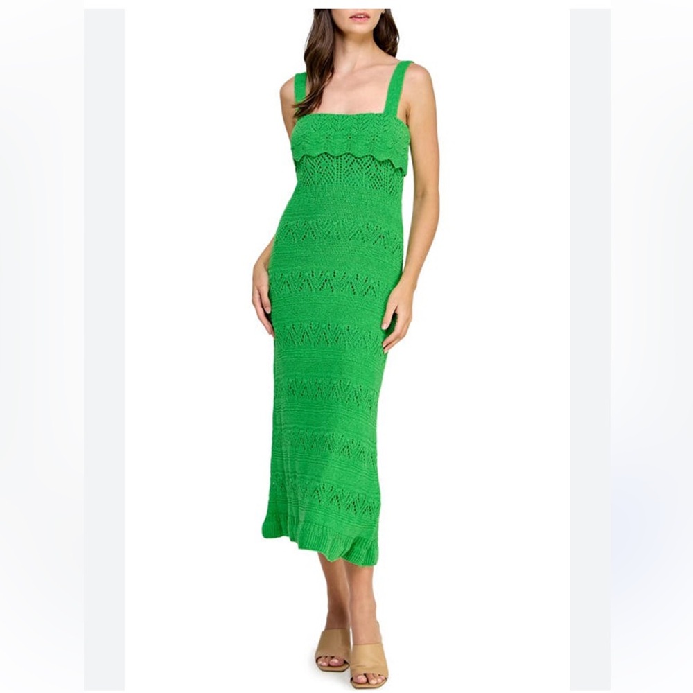 Bright Green Knit Maxi Dress with Scalloped Bust